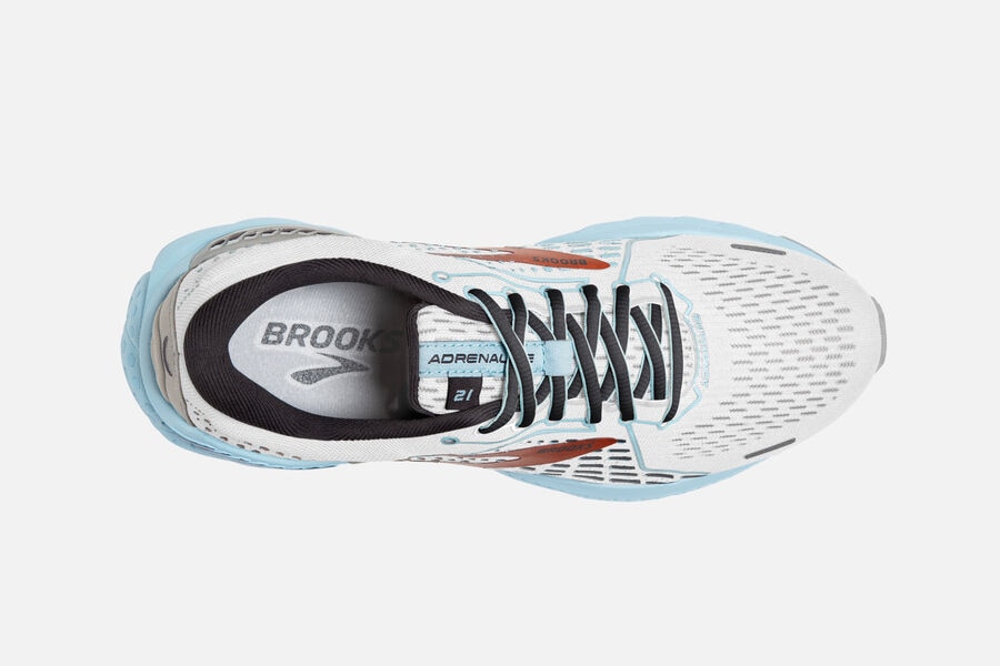 Brooks Running Shoes Womens White/Gold/Blue - Adrenaline GTS 21 Road - 0781-KPUIM